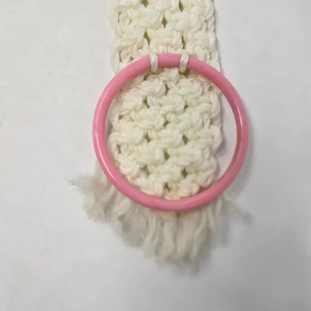 Macrame Handmade Decorative Vintage Towel Ring White Pink Floral Accent 21